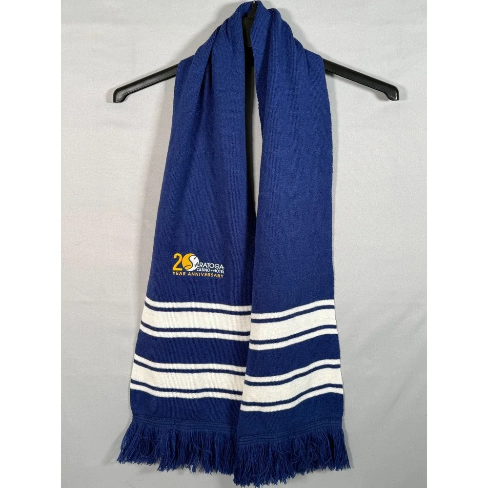 Saratoga Casino Hotel Scarf NWOT Blue 20 Year‎ Anniversary Embroidered Patch